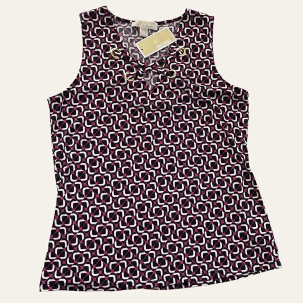 MICHAEL KORS Sleeveless Black And Pink Blouse V-Neck Size M